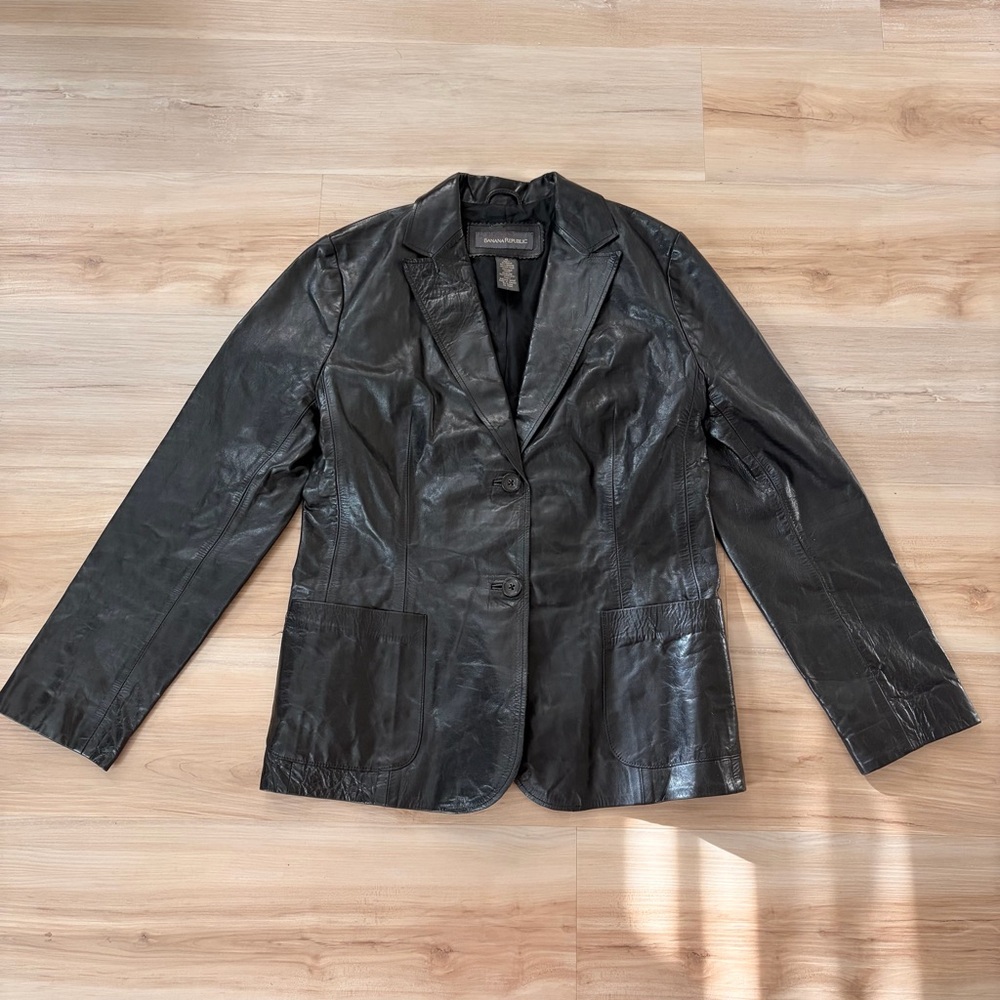 Banana Republic Women’s Genuine Leather Black Blazer Classic Jacket